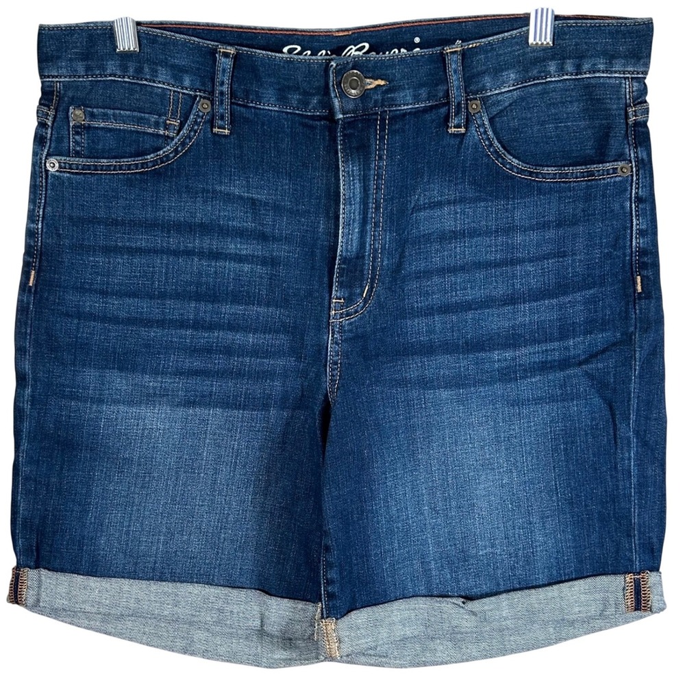 Eddie Bauer Womens T8 Boyfriend Fit Denim Shorts Dark Wash Cuffed Stretch